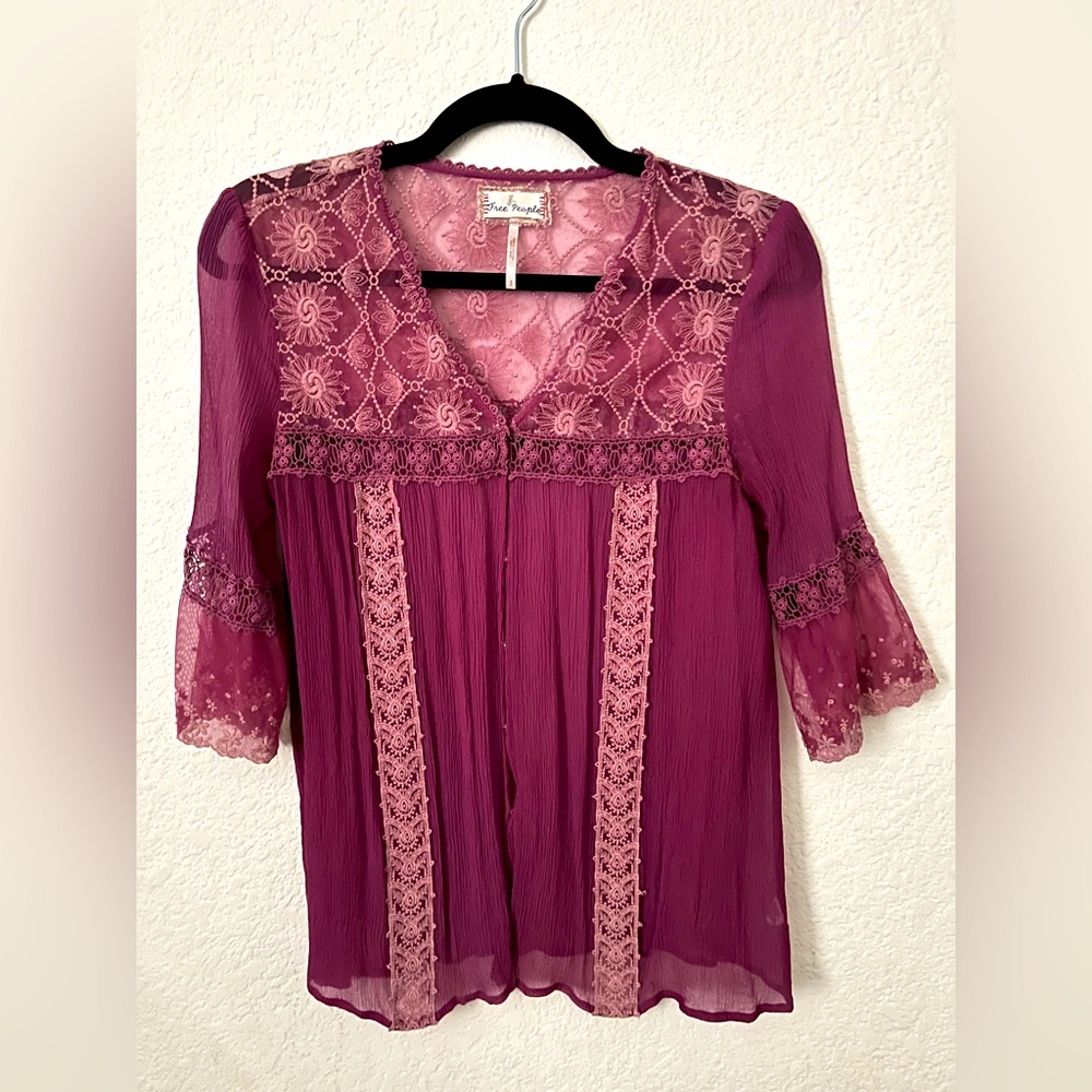 Free People Silk Pretty Pink Top Vintage